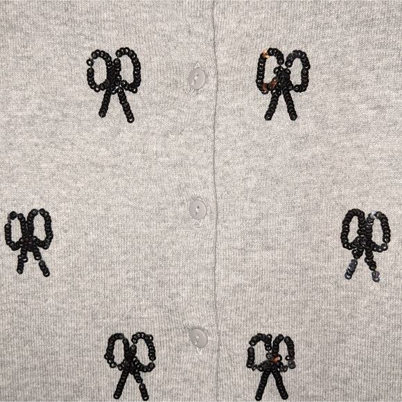 Ann Taylor Loft Gray Button Down Black Sequined Bows Cardigan S - Picture 9 of 12
